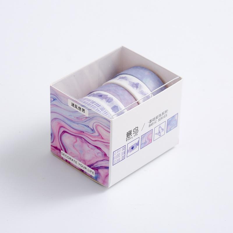 5Rolls/box Creative Masking Tape Set Basic Pattern Washi Tape DIY Scrapbooking Diary Journal Stationery