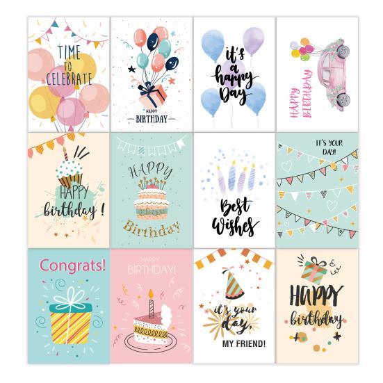 24 шт. открытки с днем рождения, ассорти поздравительных открыток с конвертами и наклейками для детей и взрослых