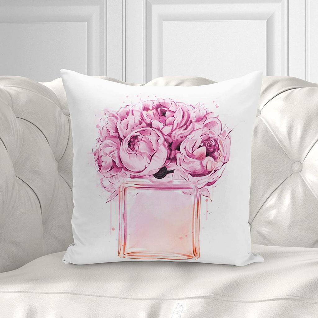 Fashion Theme Pillowcase Perfume Flower Square Cushion Cover French Decorative Peach Leather Velvet Super Soft Home Light Luxury