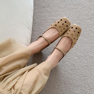 Мода 2025 Новые Туфли Мэри Джейн с вырезами, женский средний каблук, натуральная кожа, пряжки, весенне-летняя мода, обувь из мягкой кожи, женские туфли