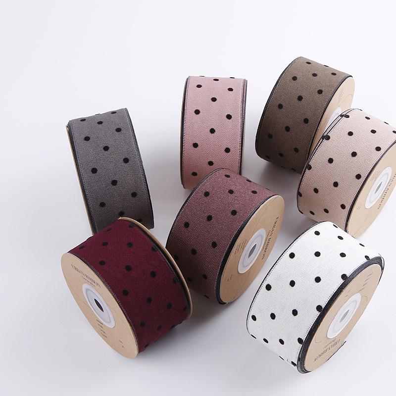 Korean Polka Dot Flocked Ribbon Bow for Children's Hair and Clothing Accessories