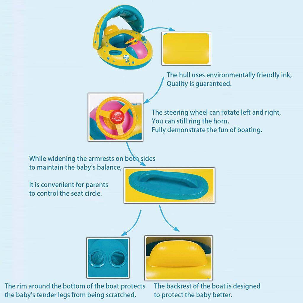 Baby Swimming Ring Children's-Boat With Roof And Handles Swimming PVC Inflatable