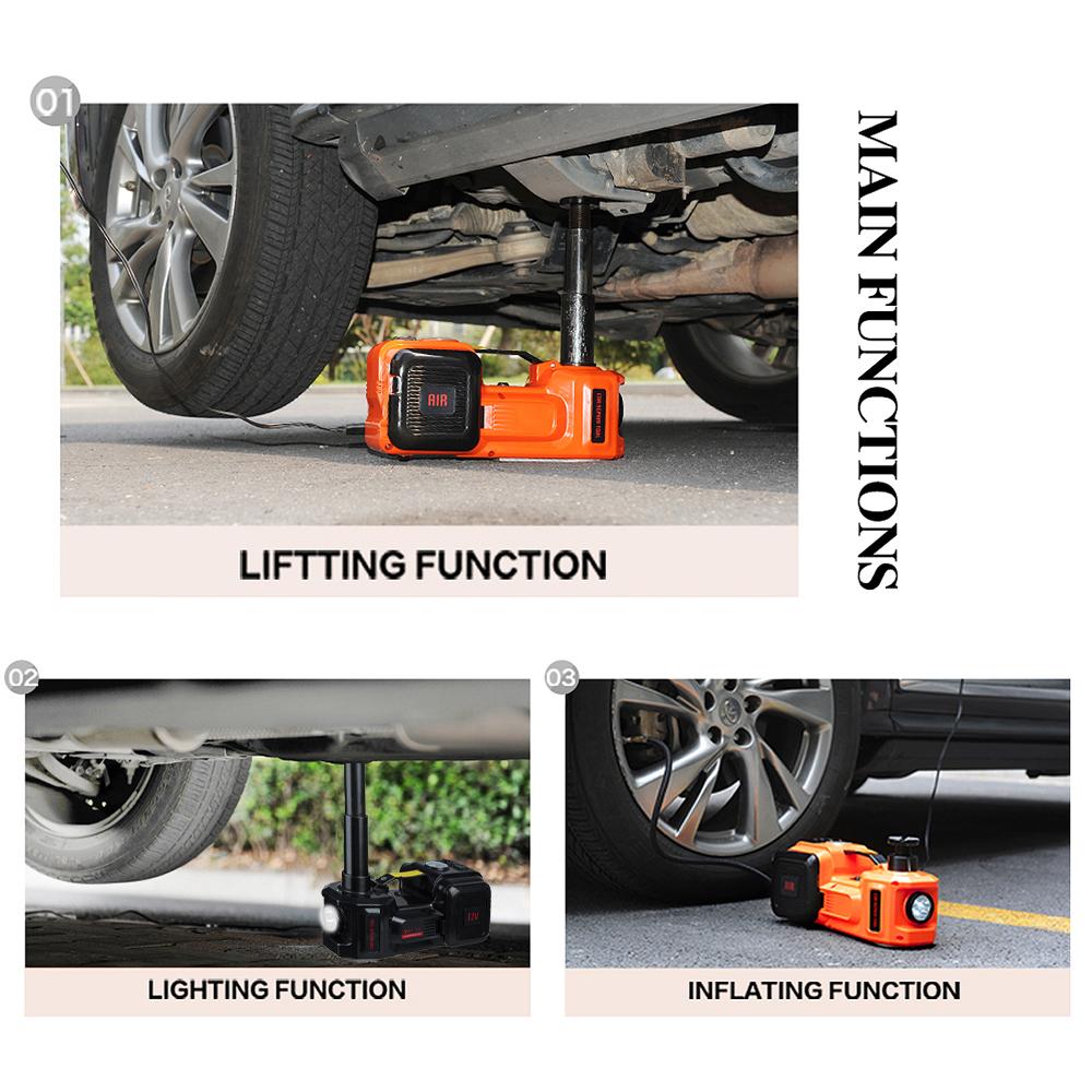 Автомобильный домкрат 5T Электрический гидравлический напольный домкрат Насос для накачивания шин Светодиодная подсветка Электрический ударный гайковерт Инструмент для ремонта автомобиля 45 см 3 в 1 150 Вт DC 12 В