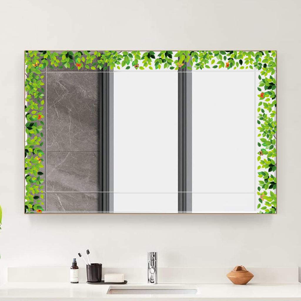 Fresh Green Vine Leaf Butterfly Self Adhesive Border Wall Sticker Bathroom Glass Mirror Frame Decor