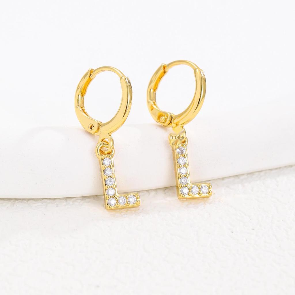 Европейская и американская мода Позолоченные серьги-пусеты с цирконом в виде букв для женщин