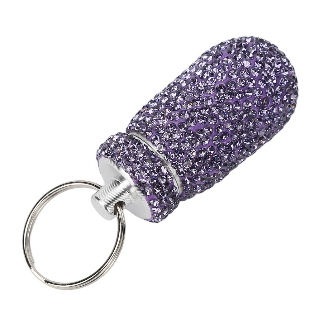 Фиолетовый контейнер для хранения капсул со стразами с брелоком, из алюминиевого сплава, портативная коробка для лекарств