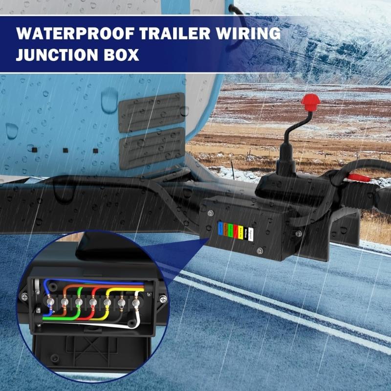 Heavy Duty 7 Way RVs Electrical Junction Box Color Coded Terminals For Tail Lights Brake Lights Trailers Connection Box
