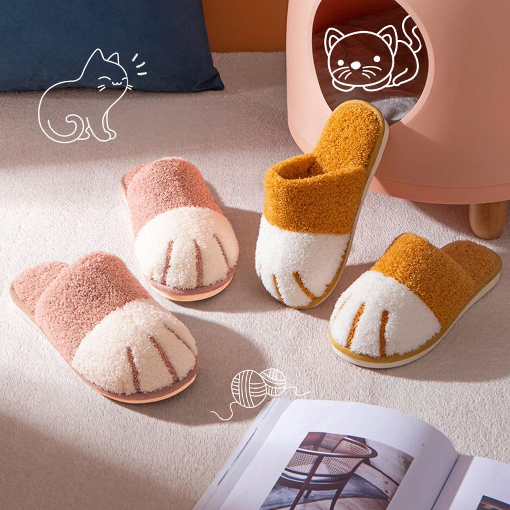 Mo Dou/тапочки с милыми кошачьими лапами, зимние теплые нескользящие домашние тапочки с мягкой подошвой, домашние повседневные тапочки с мягкой подошвой и мультяшным рисунком
