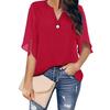 Women Tops V-Neck Button Decor Half Sleeve Chiffon Blouse Solid Color Loose Fit Breathable Shirt Tops Daily Wear