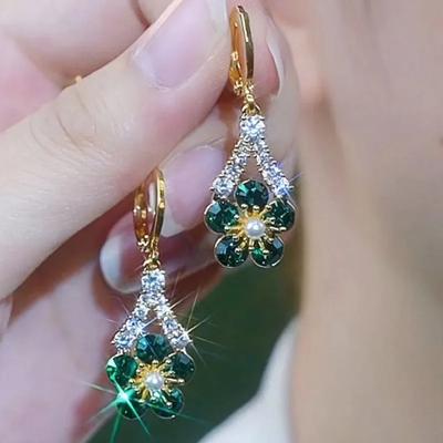 Новые летние роскошные зеленые серьги-цветы с кристаллами для женщин, модные персонализированные повседневные аксессуары, украшения для вечеринок, подарки на день рождения