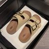 Женские летние тапочки для улицы 2025 новые на толстой подошве повседневные нескользящие с мягкой подошвой пляжные сандалии на одном ремешке ретро обувь для отпуска