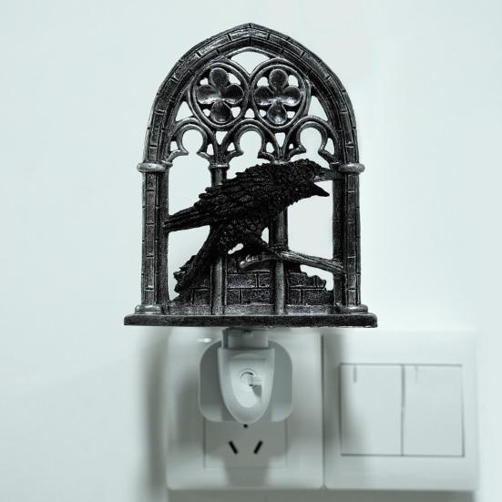 Gothic Crow Sconce Church Arch Light-Up Wall Decoration Sconce with Lighted Candle for Living Room Kitchen Dining Room Halloween Decor