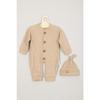 100% Cotton Wooden Buttoned Ribbed Hat Baby Romper