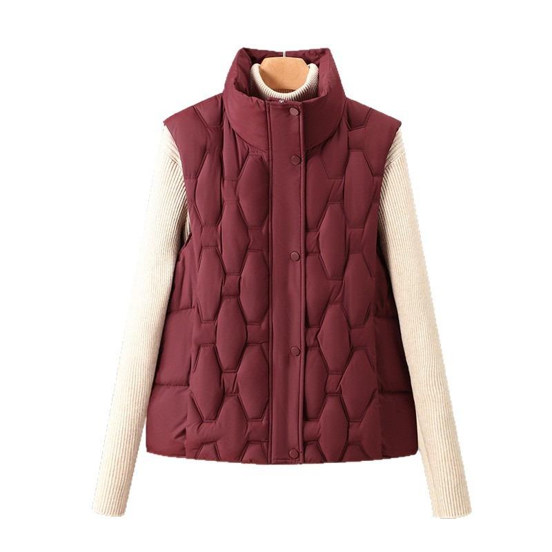 Large Pocket Down Cotton Vest Women's Short Autumn and Winter Stand-up Collar Loose Leisure Sports Warm Vest