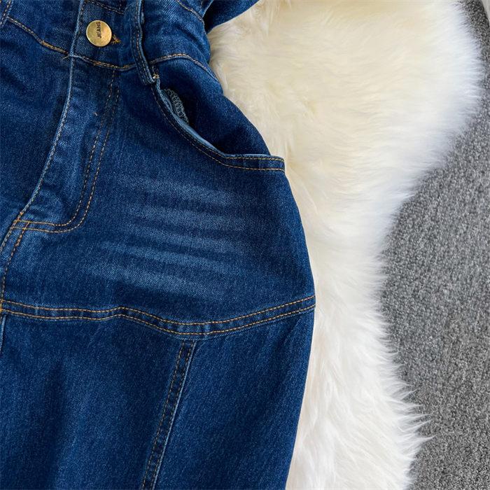 Французское длинное платье с летящими рукавами и круглым вырезом, тонкое джинсовое платье трапециевидной формы, женское винтажное однобортное джинсовое платье Z1780