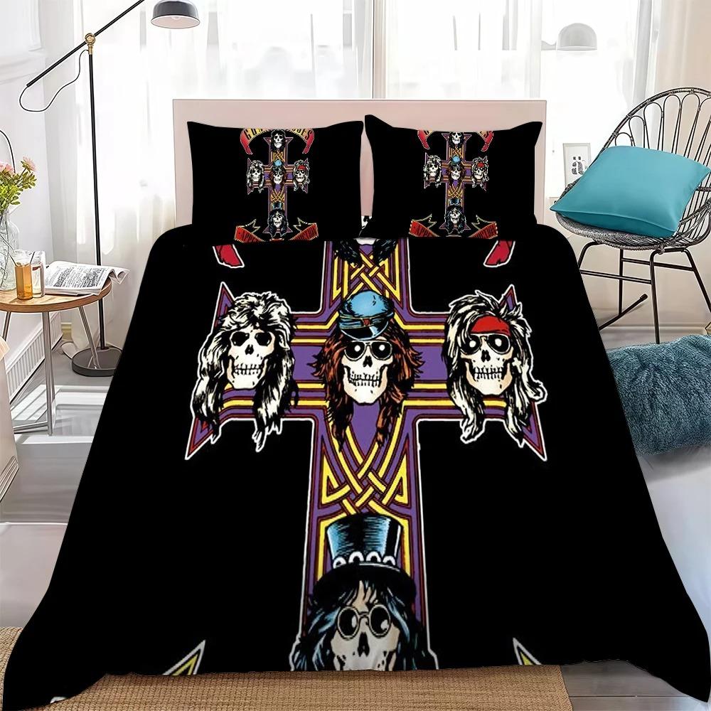 3D Print Rock Band G-Guns N R-Roses Bedding Sets Skin Friendly Duvet Covers Comfortable And Lovely Suitable For All Ages