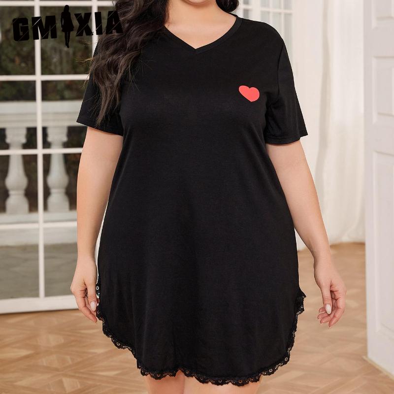 GMXIA Пижама большого размера женская весенне-летняя с коротким рукавом, ночная сорочка свободного кроя, домашняя одежда