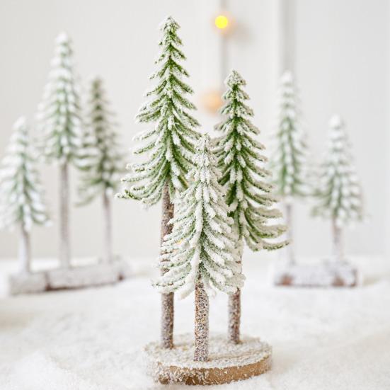Mini Christmas Tree Artificial Bottle Brush Tree with Wooden Base Small Snow Frost Flocked Pine Tree for Winter Tabletop Home Decor