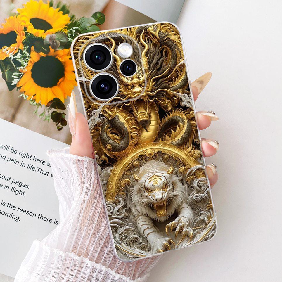 Чехол для телефона Oppo Reno15 F На Reno 15 15F Чехол Крутой Мультяшный Принт Дракон Лев Тигр Задняя Крышка Прозрачный Мягкий Силикон Capa