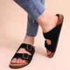 Fashion Comwarm Cork Footbed Sandals Women Summer Fashion Suede Flats Sandals With Arch Support Couple Open Toe Beach Slides Adjustable