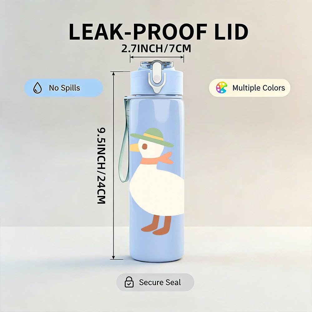 1PC Cartoon White Duck Figure 750ml Color Plastic Sports Water Bottle Leakproof Flip Straw Lid For Sports Office Home Use