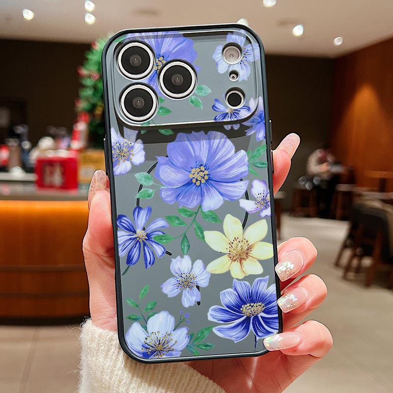 Ретро Чехол с Листьями и Цветами для iPhone 17 18 Pro Max Магнитный Для Magsafe Гибридный Чехол с Ощущением Кожи для iPhone 16 15 14 13 Pro Max