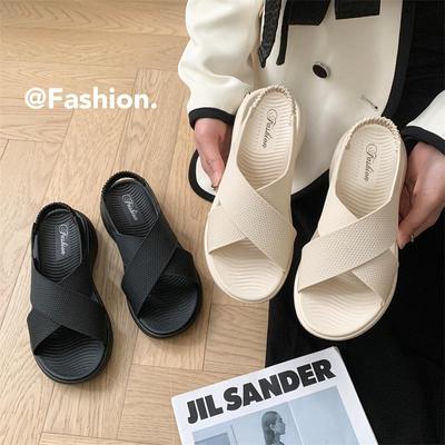 Новые модные женские сандалии-крестики однотонной расцветки: Удобные летние повседневные шлепанцы с мягкой нескользящей подошвой