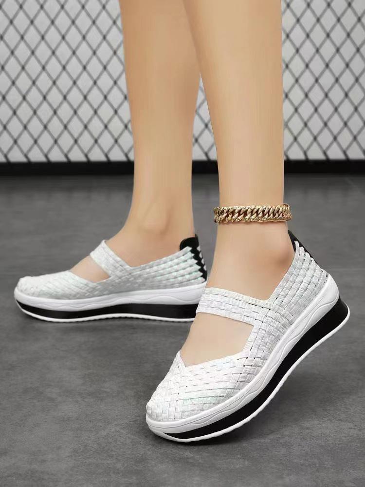 Большие легкие плетеные босоножки на танкетке с открытым носком для женщин