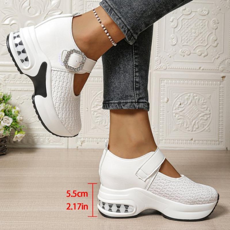 Женские туфли-слипоны большого размера на платформе с отделкой стразами, новинка осени, европейско-американский стиль, туфли-клинья с ремешком и пряжкой