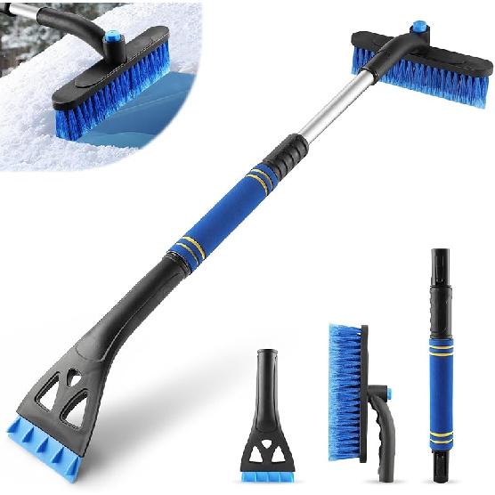 LivTee 32" Extendable Ice Scraper & Snow Brush For Car Windshield, 360° Rotating Snow Removal Tool For Cars, Trucks & SUVs, Automotive Winter