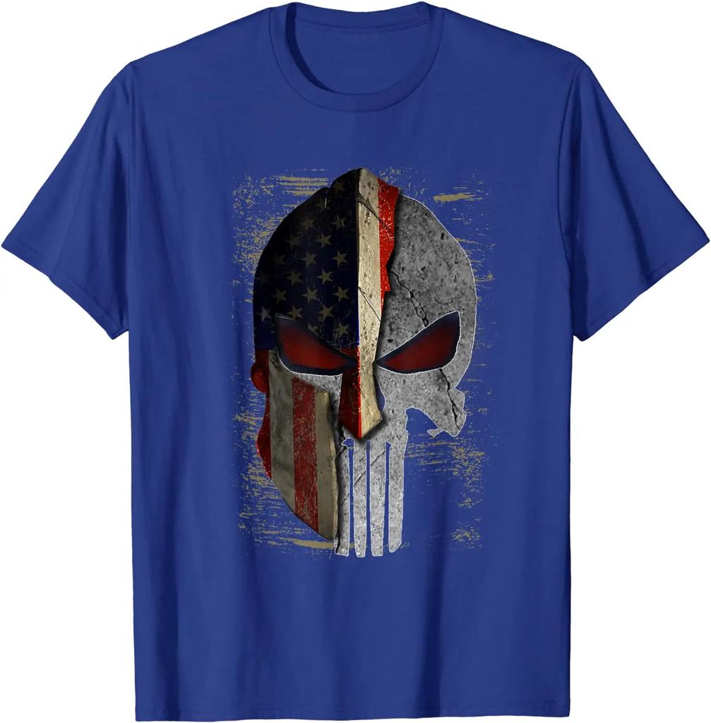 Creative Design American Flag Spartan Helmet Skull TShirt 100 Cotton ONeck Short Sleeve Summer Casual Mens Tshirt Streetwear