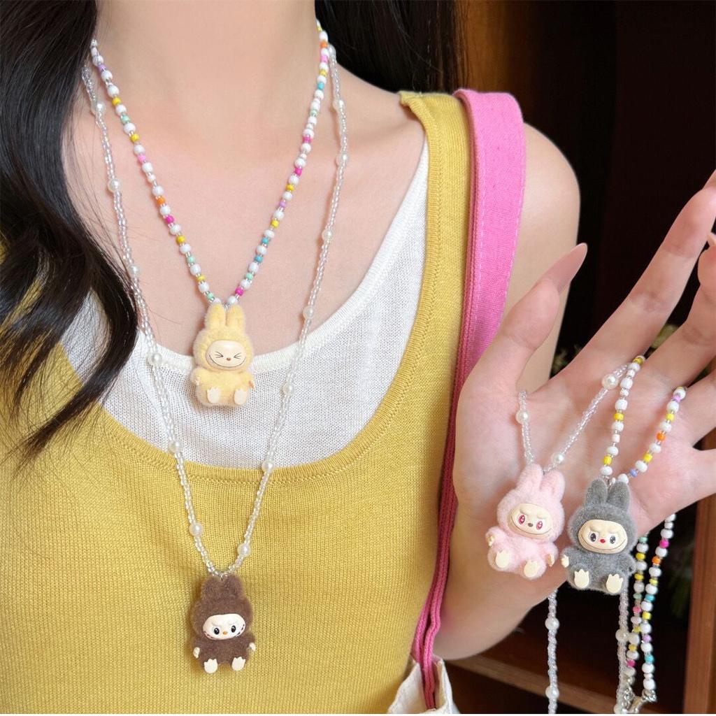 Colorful Labubu Bead Necklace for Women 2025 New Popular Fashion Accessory Niche Design Collarbone Chain