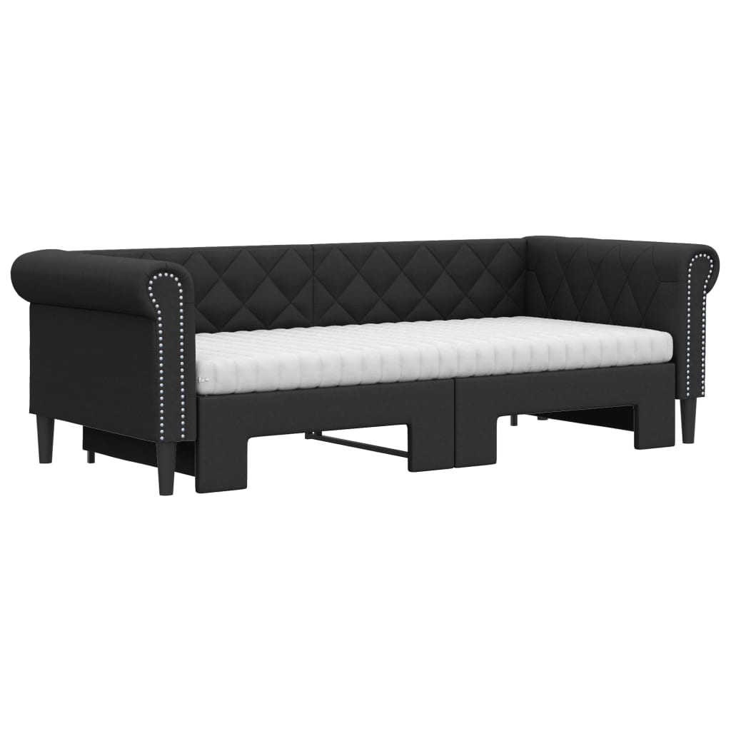 Extendable Daybed with Mattresses Black 90x200 cm Faux Leather