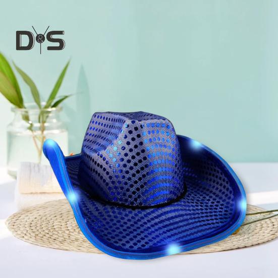 Ковбойская шляпа со светодиодной подсветкой в стиле ретро-вестерн, 5 доступных цветов, кепка с блестками от солнца, для рождественских вечеринок, ночных клубов, выступлений, фото-реквизита