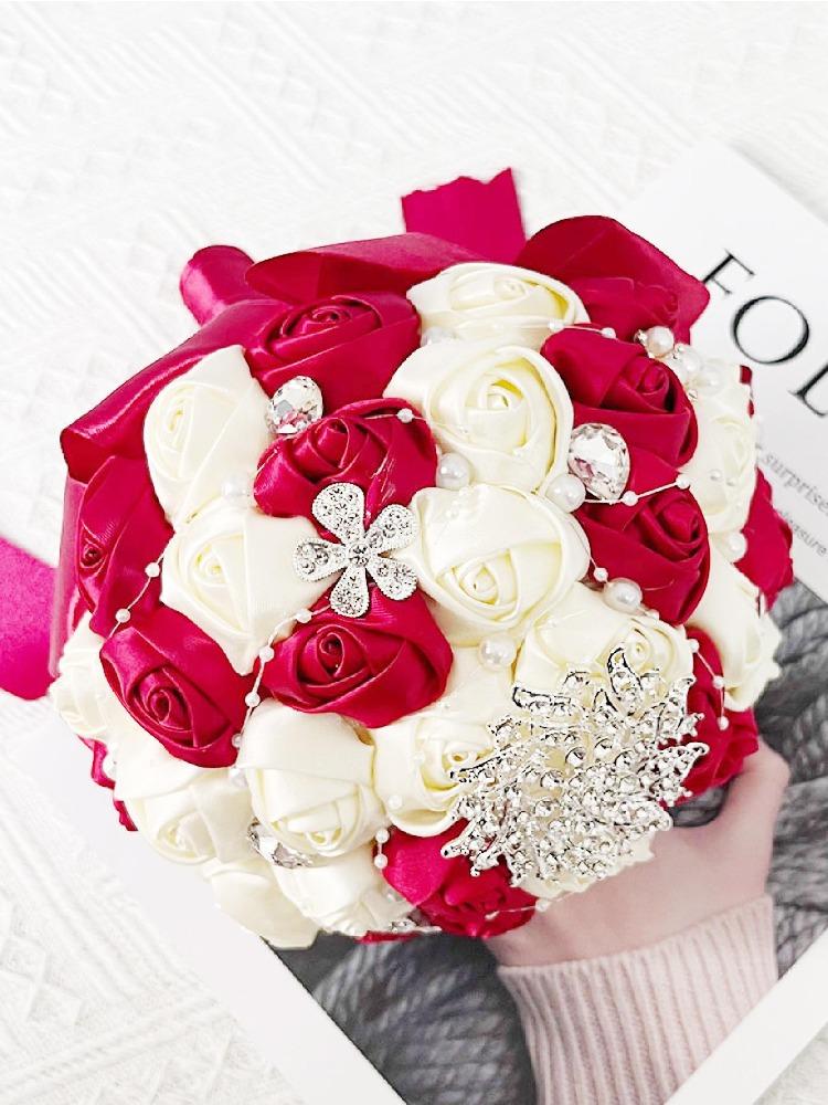 1 шт. Свадебный букет Свадебный букет с бриллиантовым жемчугом Шелковый свадебный ручной букет для дома Свадебная вечеринка Украшение невесты Букет подружки невесты