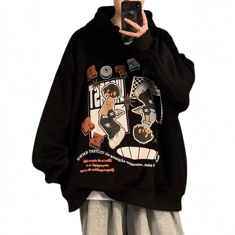 Мужское худи оверсайз из плотного материала - осенне-зимний хип-хоп стиль с утолщенным вельветом
