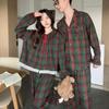 Korean-Style Christmas Plaid Couple Pajamas with Peter Pan Collar