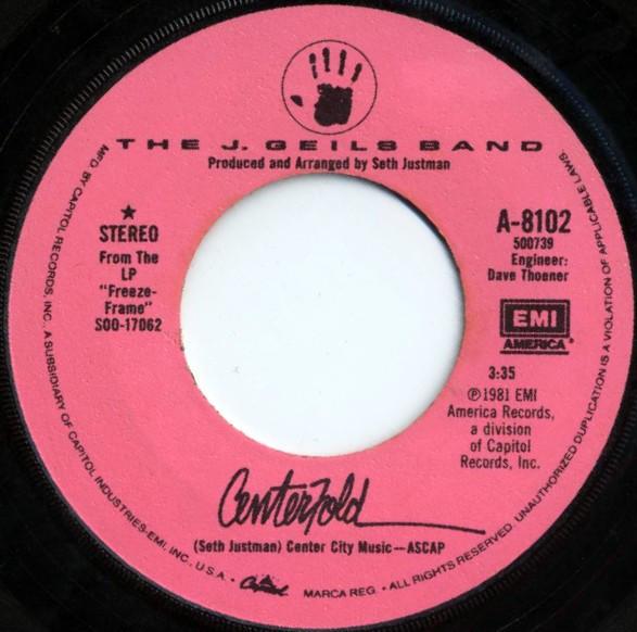 7-дюймовая пластинка J. GEILS BAND Центральный разворот A8102 EMI America 1981 США Рок Б/у