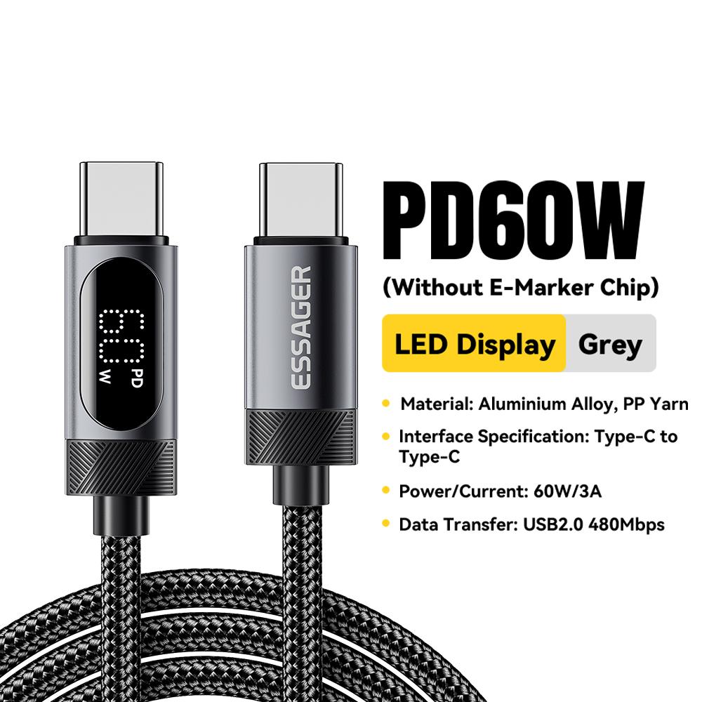 Essager USB C кабель с цифровым дисплеем для 17 16 15 Huawei 100W PD Быстрая зарядка для Macbook iPad Type C to C кабель