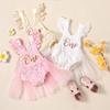 Baby Romper Dress with Mesh Stitching, One Letter Print Little Princess Summer Costume