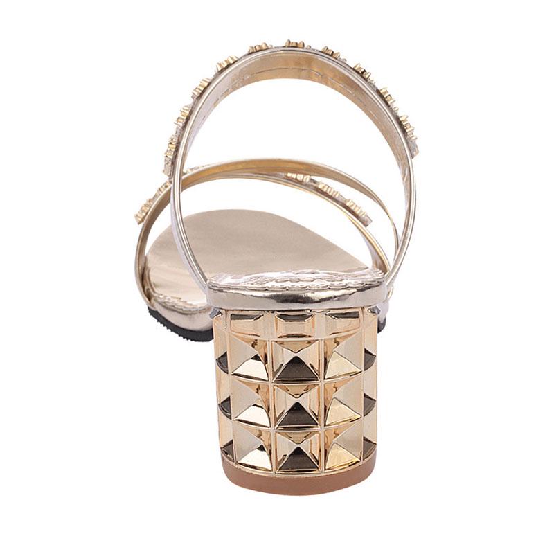 Summer Women Shoes Squre Heel Sandals Peep Toe Ladies Shoes Brand High Heel Sandals Gold Heels 7cm Big Size ZH2971