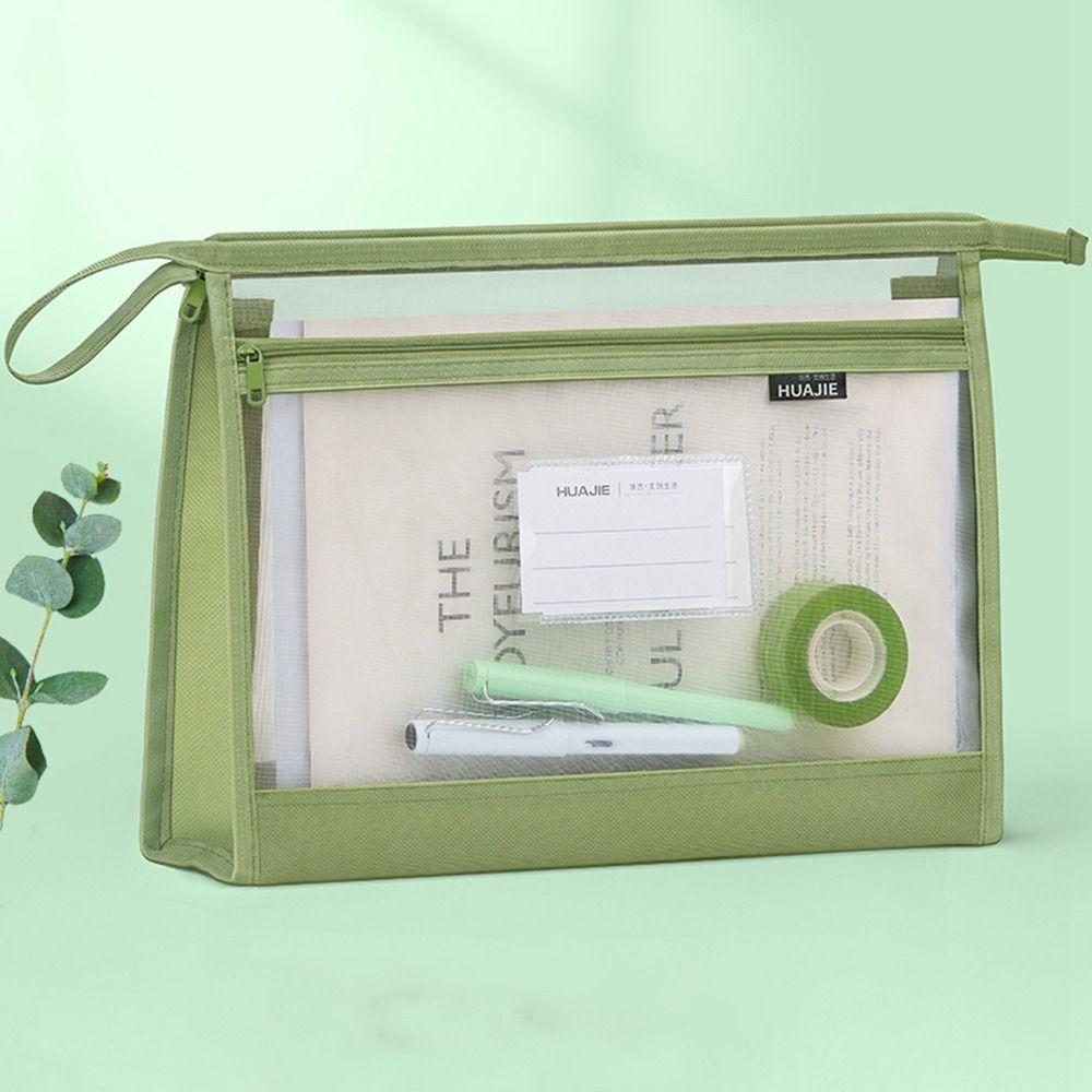 Прозрачная сетчатая сумка на молнии, сумка для хранения данных большой емкости, школьные канцелярские принадлежности