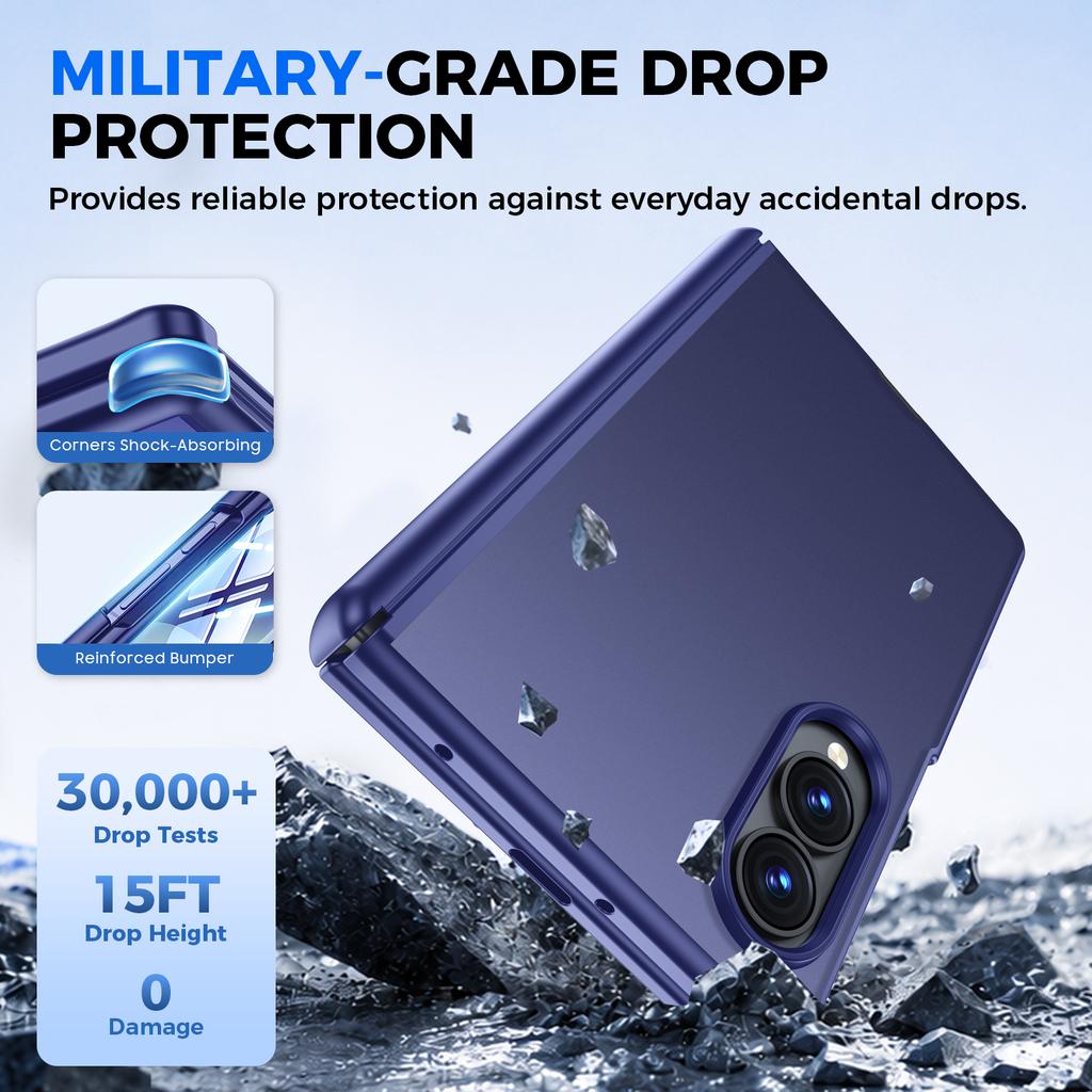 Protective Phone Case with Wireless Charging Support and Hinge Protection for Samsung Galaxy Z Fold 8-Blue