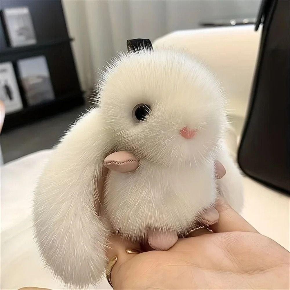 Furry Doll Bunny Stuffed Keyring Pompom Plush Bunny Pendant Rabbit Fur Keychain Bag Ornaments