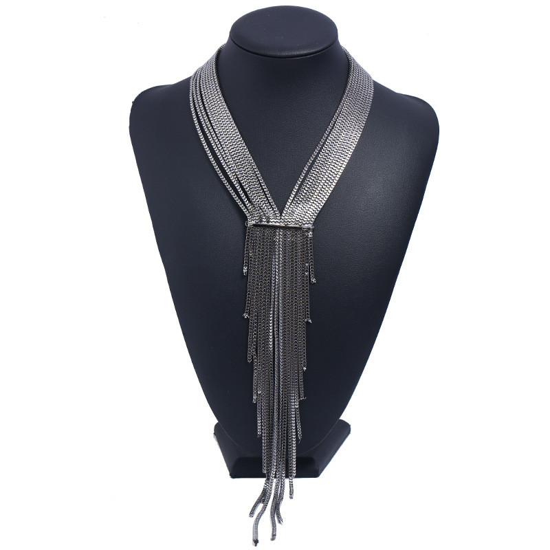 Stylish Tassel Necklace With Rhinestones And Layered Box Chain For Urban Fashion Fans