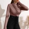 Autumn Women Long Sleeve Elastic Pure Color Going Out Tops Ruched Fashion Elegant Softy Slim Crop Top