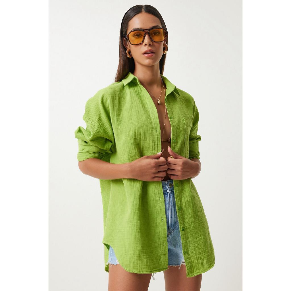 Oversize Basic Muslin Shirt Navy Blue