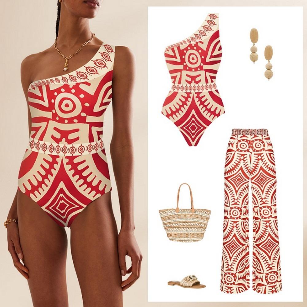 Fashion Sexy One-piece Swimsuit Women's Belly-covered and Strapped Swimwear Mesh Beach Pants Set