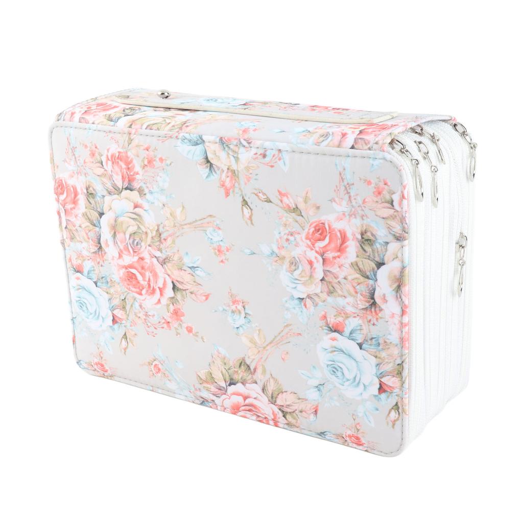 Pencil Case Rose Printed Multi Layer Zipper 252 Slots Portable Pen Holder Storage Pocket