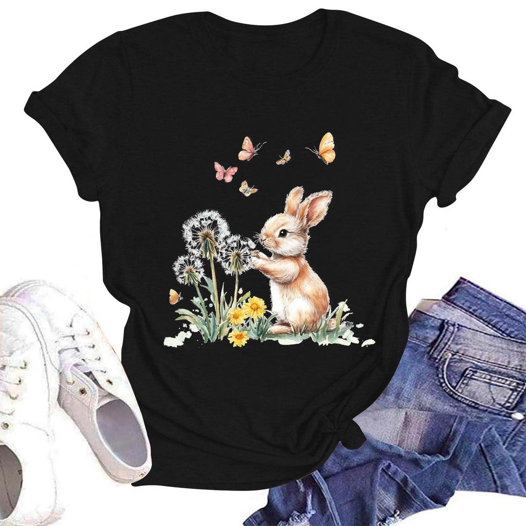 Women's Casual Round Neck Short Sleeve Pullover Printed T-Shirt Top